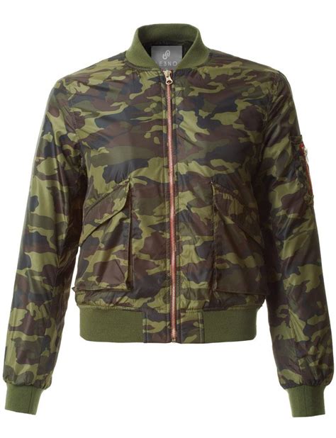 Le3no Womens Padded Long Sleeve Camouflage Zip Up Bomber Jacket With
