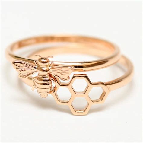 14k 18k solid gold bee stacking ring honey bee engagement etsy