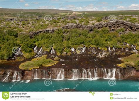 Turquoise Stream With Waterfalls 2 Stock Image Image Of Lava Shrubs