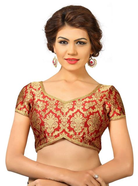 Red Brocade Readymade Blouse 92808 Readymade Blouse Classy Blouses Saree Blouse