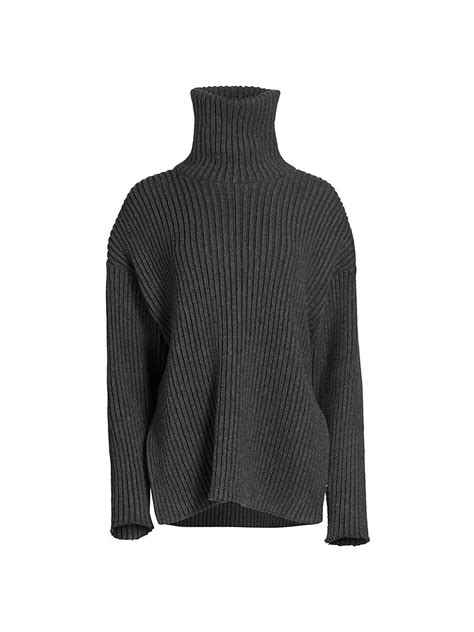 Laquan Smith Wool Oversized Turtleneck Sweater Heather Grey