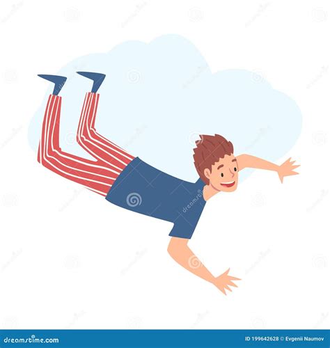 Teenager Flying In The Sky Happy Boy Dreaming Striving For Success Or
