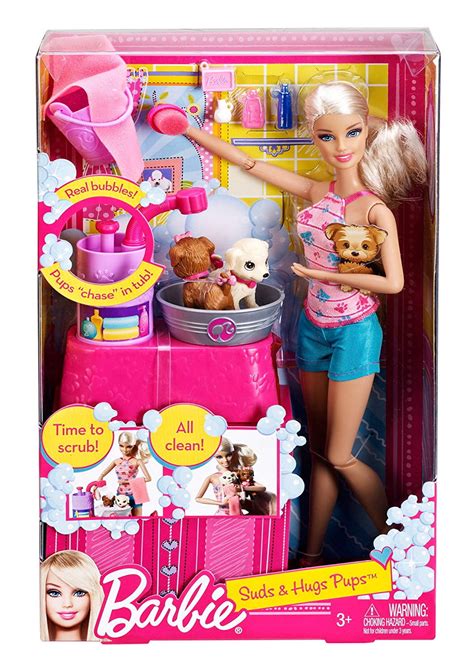 Barbie Suds And Hugs Pups Playset Includes Barbie Doll 2 Puppies Bath
