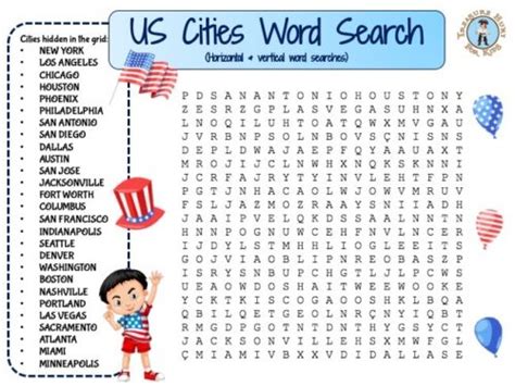 Us Cities Word Search Puzzle Free Game Treasure Hunt 4 Kids