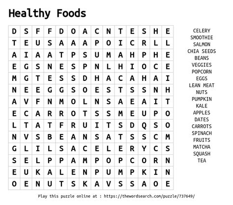 Download Word Search On Healthy Foods
