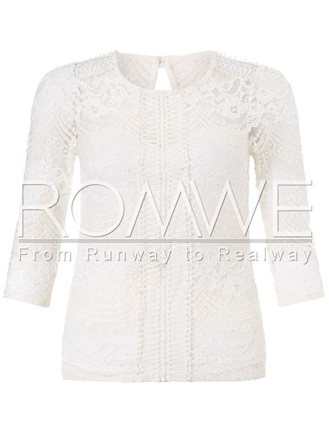 White Lace Embroidered Keyhole Back Blousefor Women Romwe