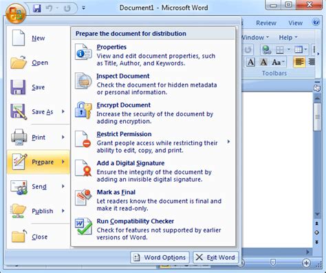 Where Are The Prepare Commands In Microsoft Word 2007 2010 2013 2016