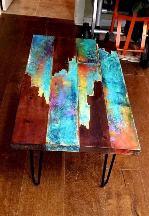 Whimsical Painted Coffee Table Multi Colored Coctail Table Etsy