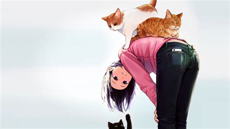 Wallpaper Cat Anime Girls Brunette Photo Shoot Interaction X Kejsirajbek