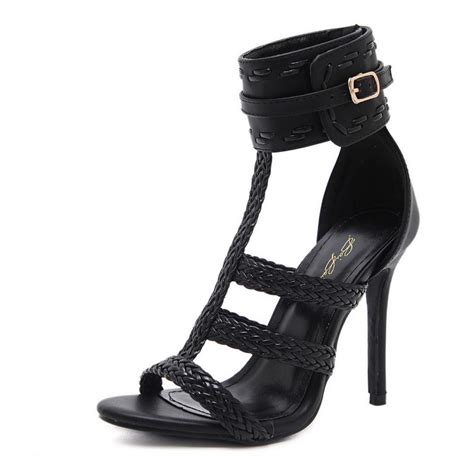 Black Sexy Ankle Straps Roman Gladiator Stiletto High Heels