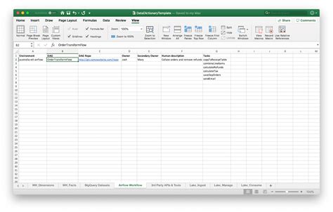 Data Dictionary Template Excel