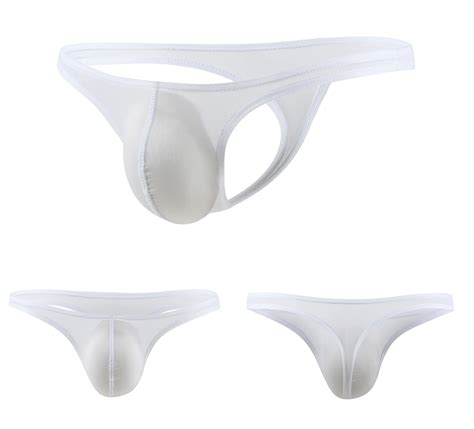Hot Transparent Thongs G Strings Sexy Gay Men Underwear Smooth Ice Silk Mens Bikini Through