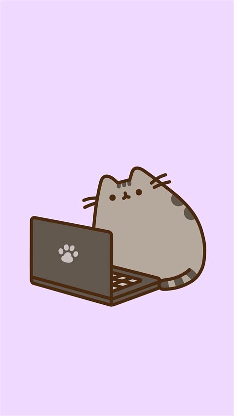 Pusheen is a tubby tabby cat who brings smiles and laughter to people all around the world! Pusheen At Computer Wallpaper!!! 💕 | Pusheen cat, Pusheen ...