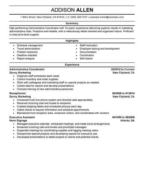 Depending upon the company they work for. Best Administrative Coordinator Resume Example From Professional Resume Writing Service