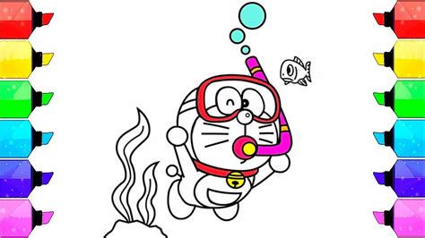 Doraemon Swimming Underwater Coloring Pages For Kids Learn Drawing