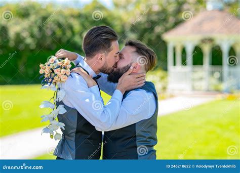 Gay Couple Wedding Gays Kissing Gay Marriage Closeup Male Kiss Holidays Festivals And