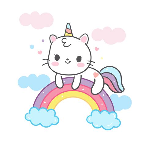 Desenho De Gato Kawaii No Arco íris Download Vetores Gratis Desenhos