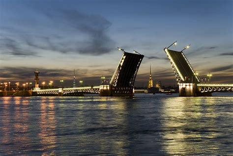 Bridge During Night St Petersburg Russia Bridge River Sky Water