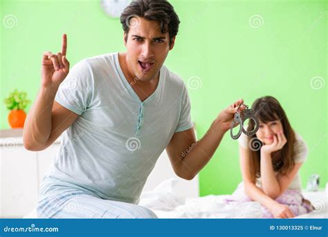 The Man Suggesting Wife To Play Sexual Games With Cuffs Stock Image Image Of Girlfriend