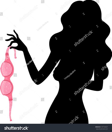 Illustration Featuring Silhouette Topless Woman Holding Stock Vector