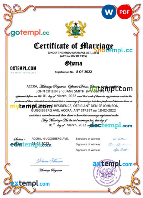 Ghana Marriage Certificate Word And Pdf Template Fully Editable
