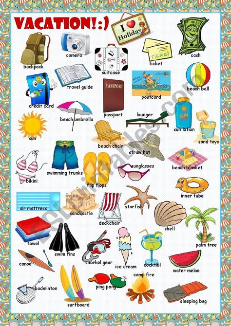 Vacation Pictionary2 Esl Worksheet By Kissnetothedit Picture