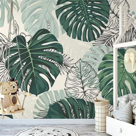 Custom Wallpaper Mural Modern Nordic Tropical Plant Leaf Bvm Home