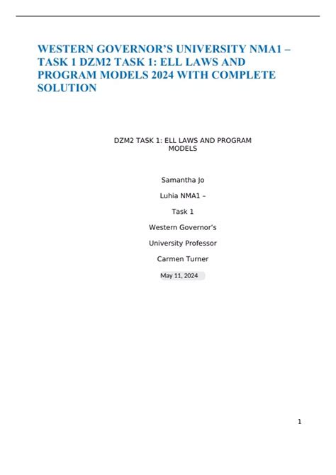 WESTERN GOVERNOR’S UNIVERSITY NMA1 – TASK 1 DZM2 TASK 1: ELL LAWS AND