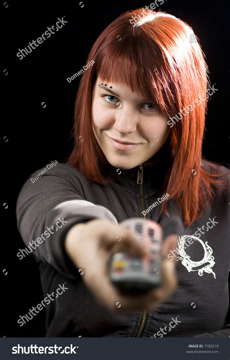 Girl Zapping Television Channels Remote Control Stock Photo