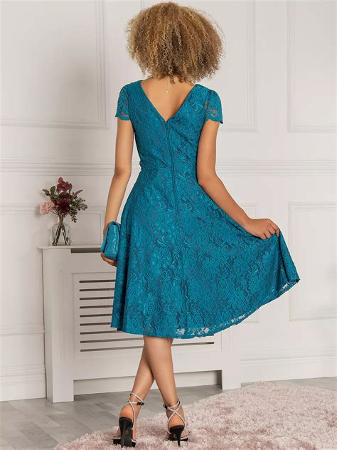 Jolie Moi Cap Sleeve Scalloped Lace Dress Teal At John Lewis And Partners