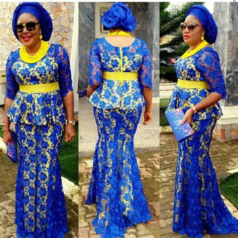 Aso Ebi Style Mermaid Evening Gowns Full Lace Nigeria African Formal Dress Half Sleeve Peplum