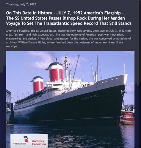 Travelore Report This Date In History July 7 1952 — Ss United