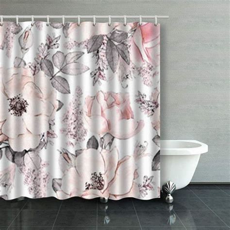 Artjia Seamless Pattern Pink Flowers Leaves On Wallpaper Shower