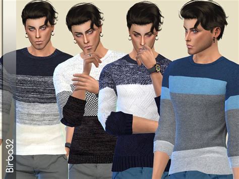 A Set Of Four Wool Sweaters With Horizontal Big Stripes On Different