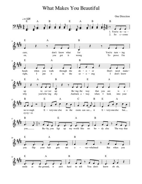 One Direction What Makes You Beautiful Sheet Music For Piano Solo