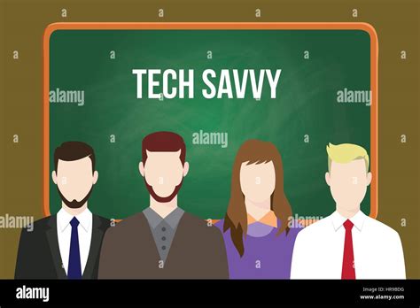tech savvy concept illustration with business team aligning together in