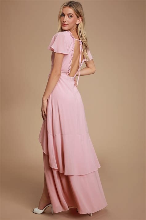 Glam Mauve Pink Dress Maxi Dress Ruffled Maxi Dress Lulus