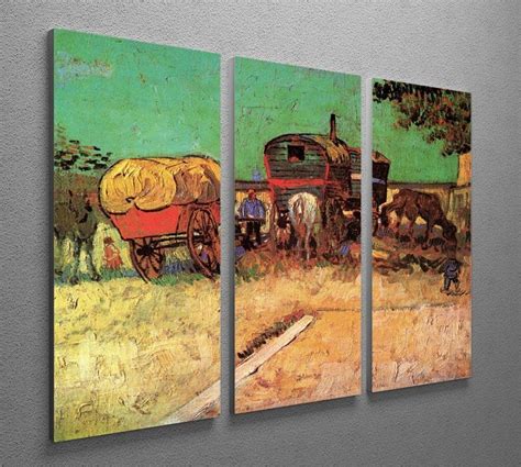 Encampment Of Gypsies With Caravans By Van Gogh 3 Split Panel Canvas