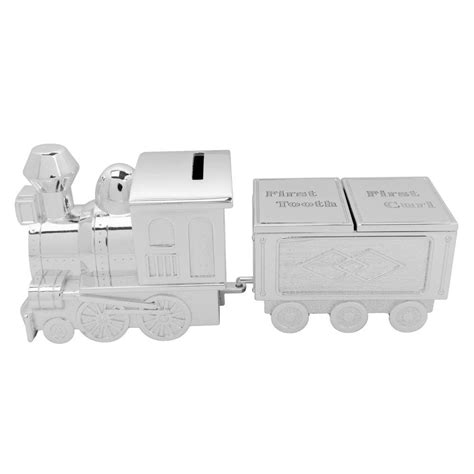 Bambino Silver Plated Train Money Box And First Tooth Curl Carriage
