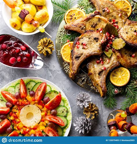 If not click here to download a copy of my free 4 week easy dinners meal plan today! Christmas Dinner With Roasted Meat Steak, Christmas Wreath Salad, Baked Potato, Grilled ...