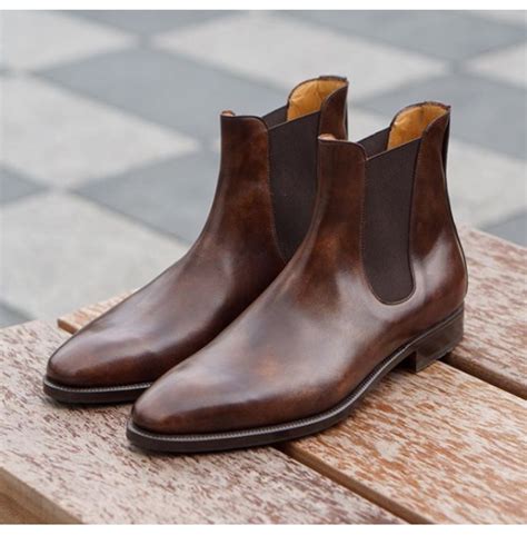 Handmade Antique Brown Chelsea Boots Men Real Leather Dress Boot