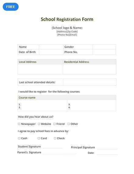 Free School Registration Form With Images Registration Form