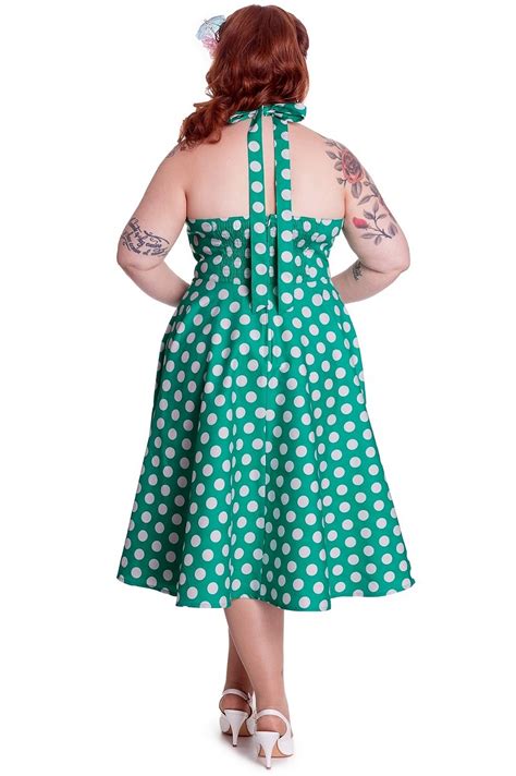 hell bunny mariam 50s polka dot swing dress in green