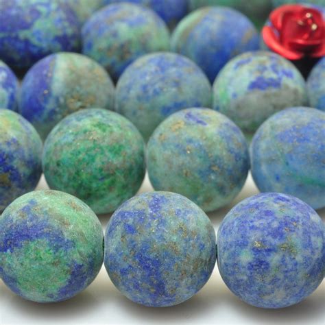 Yesbeads Natural Azurite Blue Green Stone Matte Round Beads Gemstone 15
