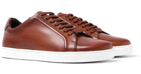 Boss By Hugo Boss Medium Brown Tribute Tennis Leather Trainers For Men