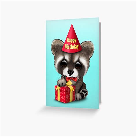 Cute Happy Birthday Baby Raccoon Greeting Card For Sale By