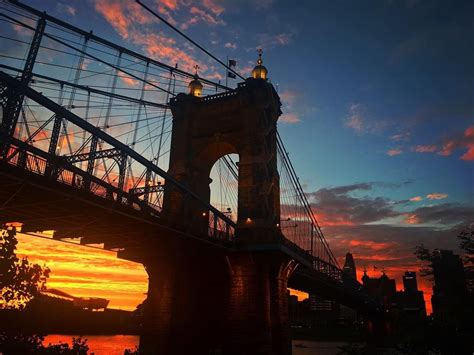 Gorgeous Sunset Photo Of The Roebling Suspension Bridge Spanning From