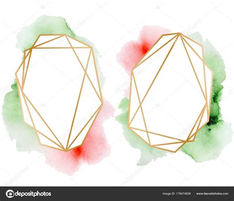 Polygonal Frames Set Gold Glitter Triangles Geometric