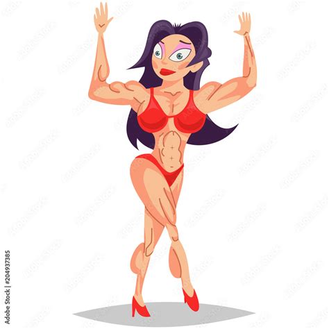 Muscular Female Bodybuilder Cartoon Character Woman Fitness Model