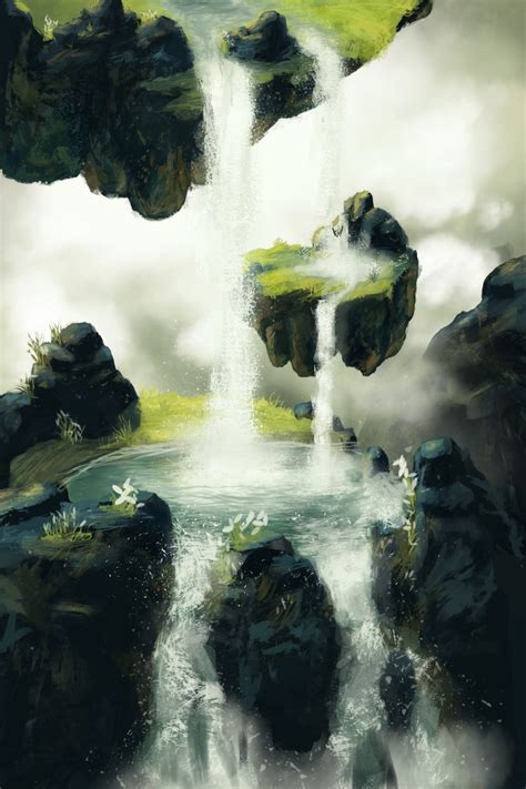 Floating Island Floating In Water Fantasy Art Landscapes Fantasy